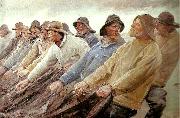 Michael Ancher fiskere trakker vod ved skagen oil